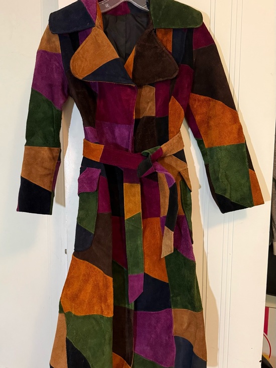 Vintage Jackets & Blazers - 70s Vintage Multicolor Patchwork Suede Trench Coat, Great Condition, Sz Small